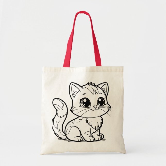 Cute Minimalist Kitten Line Art Tote Bag (Devant)