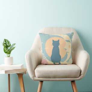 Cute minimaliste Chat sur Crescent Moon Coussin -