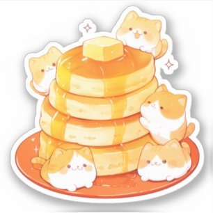 Cute Mochi Chats et Sticker japonais Fluffy Pancak