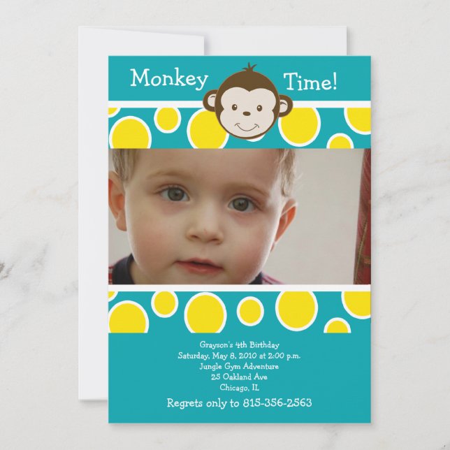 CUTE Mod MONKEY *PHOTO* Invitation d'anniversaire (Devant)