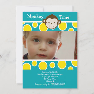 CUTE Mod MONKEY *PHOTO* Invitation d'anniversaire