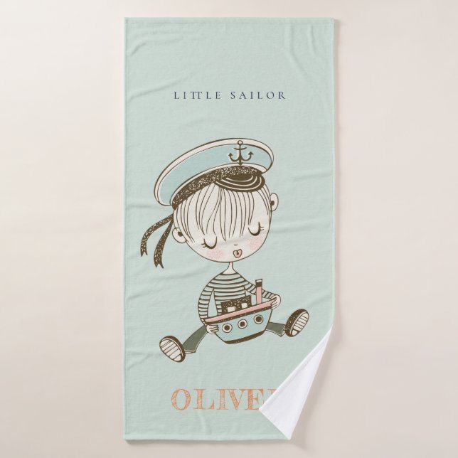Cute Modern Aqua Blue Boys Little Sailor Nautical (Serviette de bain)