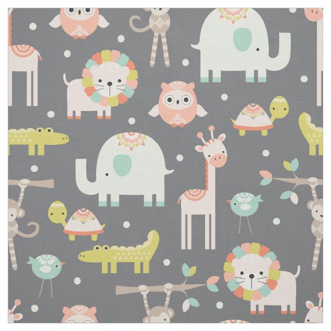 Cute Modern Jungle Animaux Nourriture tissu (Échantillon)