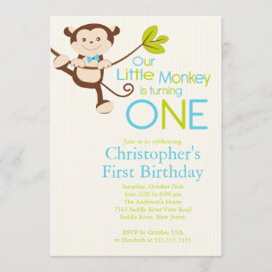 Cute Modern Monkey 1er anniversaire Invitations
