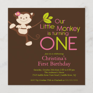 Cute Modern Monkey 1er anniversaire Invitations