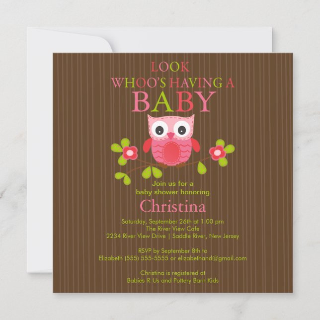 Cute Modern Owl Baby Shower Invitations (Devant)