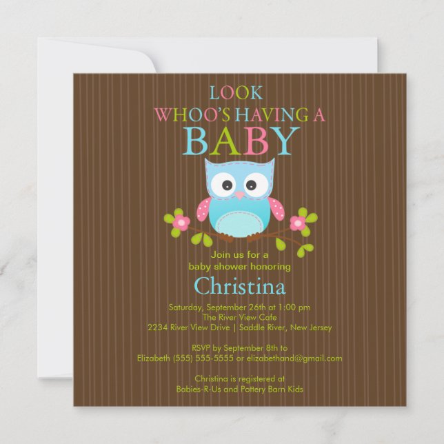 Cute Modern Owl Baby Shower Invitations (Devant)