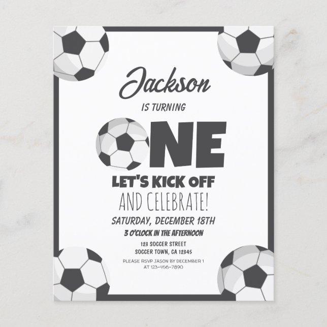Cute Modern Soccer Budget 1er Anniversaire Invitat (Devant)