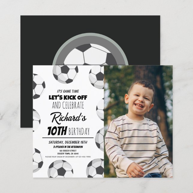 Cute Modern Soccer Budget Photo Anniversaire Invit (Devant / Derrière)