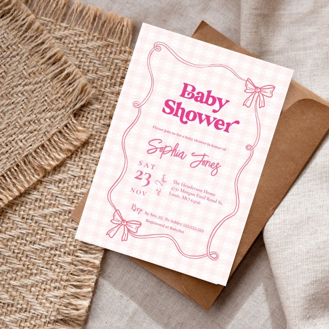 Cute Moderne Bow Baby shower Invitation (Créateur téléchargé)