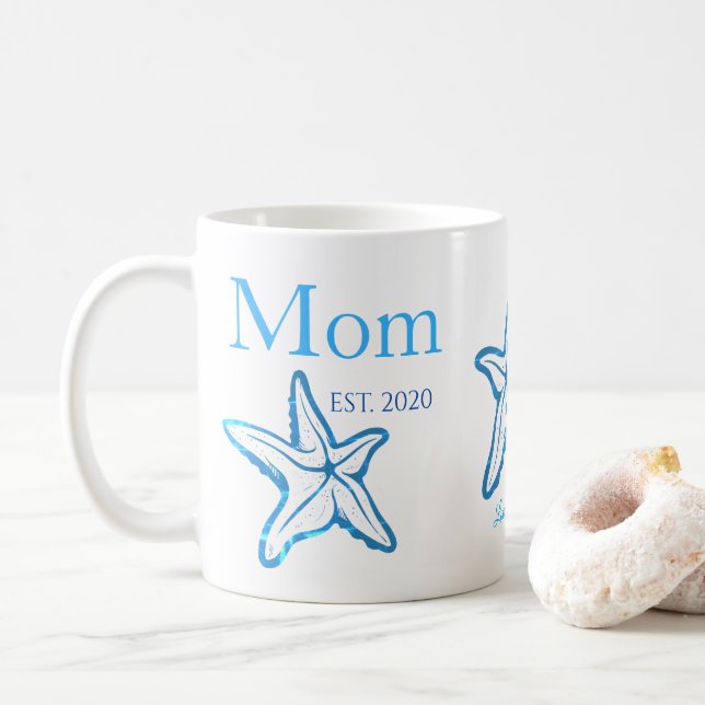 Cute Mom Blue Starfish Beachy Coffee Mug (Avec donut)
