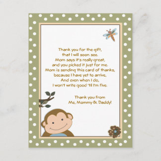 Cute Monkey Green/Brown Cartes de remerciement