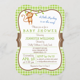 Cute Monkey; Jungle Thème Baby shower Invitation