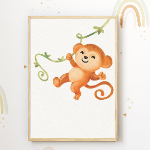 Cute Monkey Nursery Poster Enfants Décor Chambre