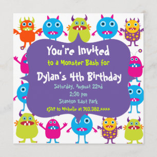 Cute Monster Anniversaire Fête Invitation Modèles