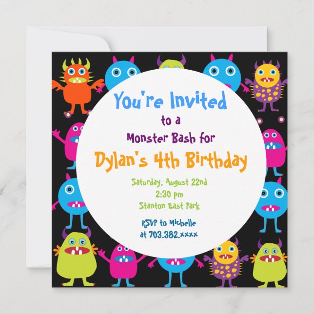 Cute Monster Anniversaire Fête Invitation Modèles (Devant)