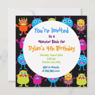 Cute Monster Anniversaire Fête Invitation Modèles