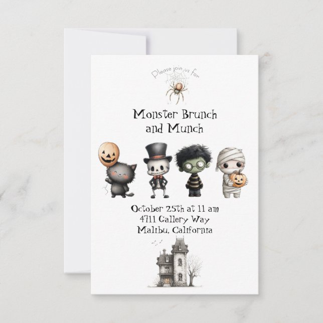 Cute Monster Brunch & Munch Party Invitation (Devant)