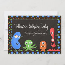 Cute Monster Halloween Anniversaire Invitations