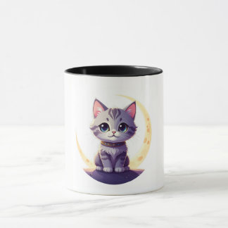 Cute Moon Cat Mug – Magical Kitten on CrescentMoon