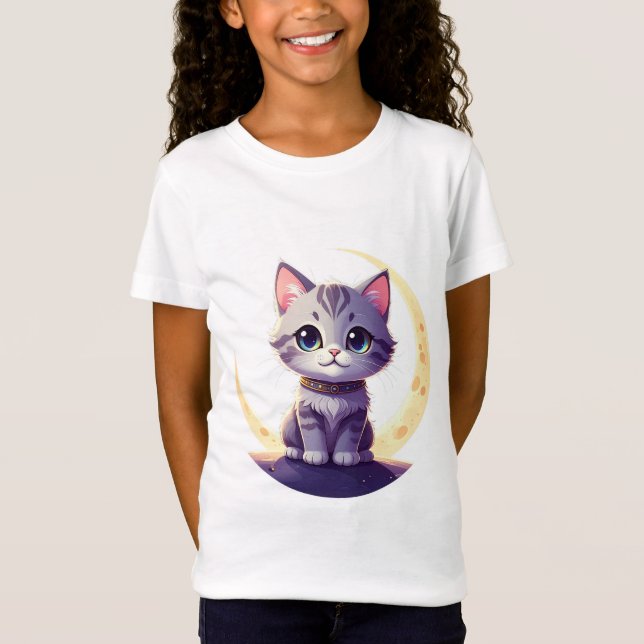 Cute Moon Cat T-Shirt – Magical Kitten Fantasy  (Devant)