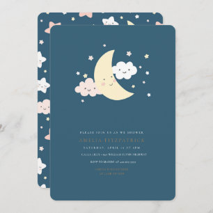 Cute Moon et Star Baby shower Invitation Navy