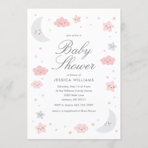 Cute Moon & Stars Invitation Baby shower de fille 