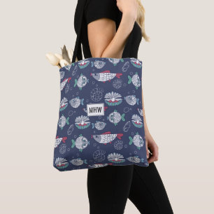 Cute Motif de poisson sacs monogrammes personnalis