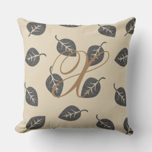 Cute Motif Feuille Monogram Coussin Lumbar Beige