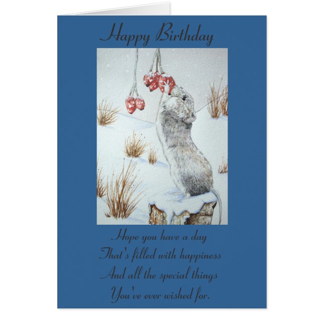 Cute mouse and red berries snow scene wildlife art (Devant)