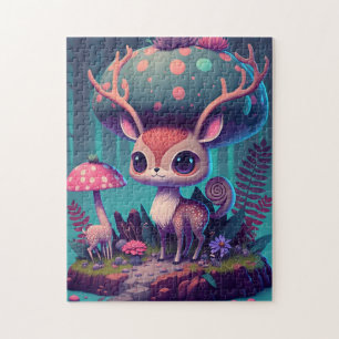 Cute Mushroom Deer Imaginaire Art Jigsaw Puzzle