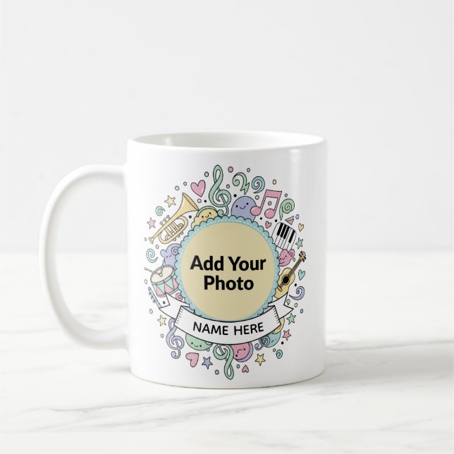 Cute Musical Doodles Kids Custom Photo  Name Mug (Gauche)