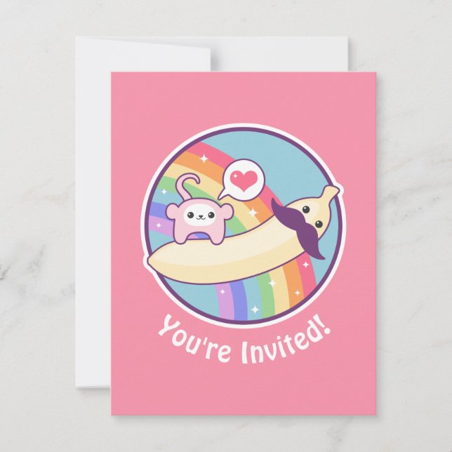 Cute Mustache Banana Invitations de fête d'anniver (Devant)