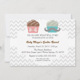 Cute Mustache & Bow Cupcake Genre Invitation