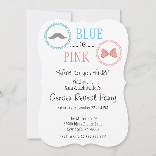 Cute Mustache & Bow Genre Reveillez Invitation (Devant)