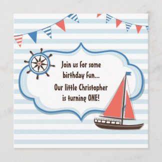 Cute Nautical Sailboat Boys 1er Invitation d'anniv