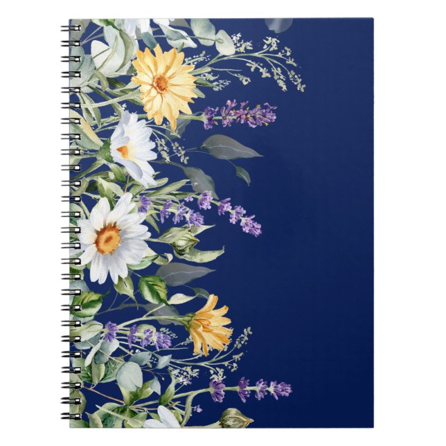 Cute Navy Blue Boho Carnet Fleur sauvage Journal (Devant)