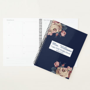 Cute Navy Blue Floral Planificateur d'enseignant p