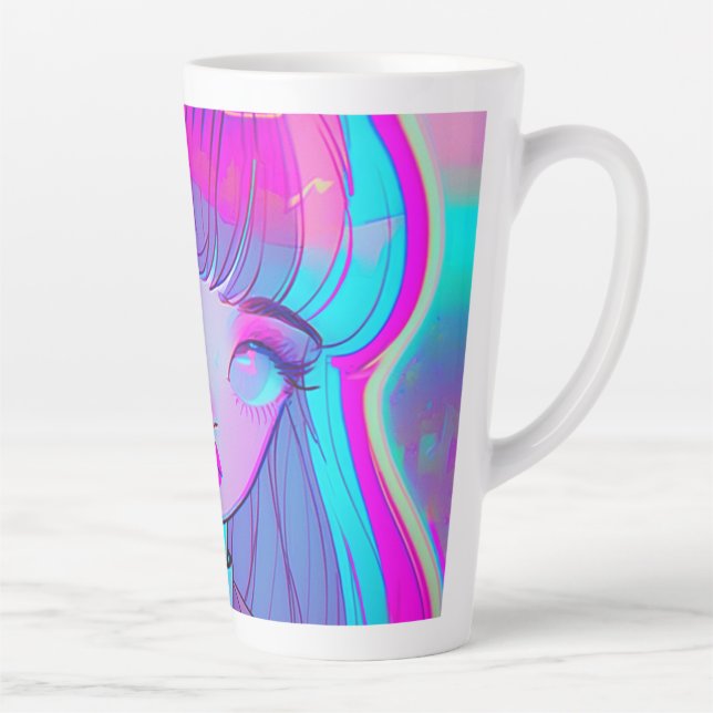 Cute Neon Anime Girl Latte Mug (Droite)