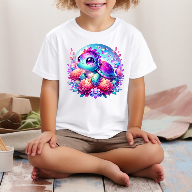 Cute Neon Baby Sea Turtle Illustration T-Shirt (Créateur téléchargé)