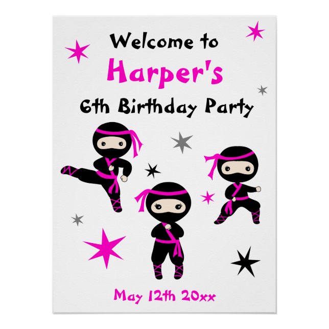 Cute Ninja Guerrier Enfants Anniversaire Affiche d (Devant)