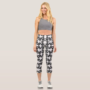 Cute noir blanc hex données motifs capri leggings