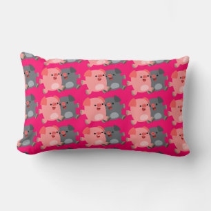 Cute noir et blanc Cartoon Pigs Lumbar Coussin