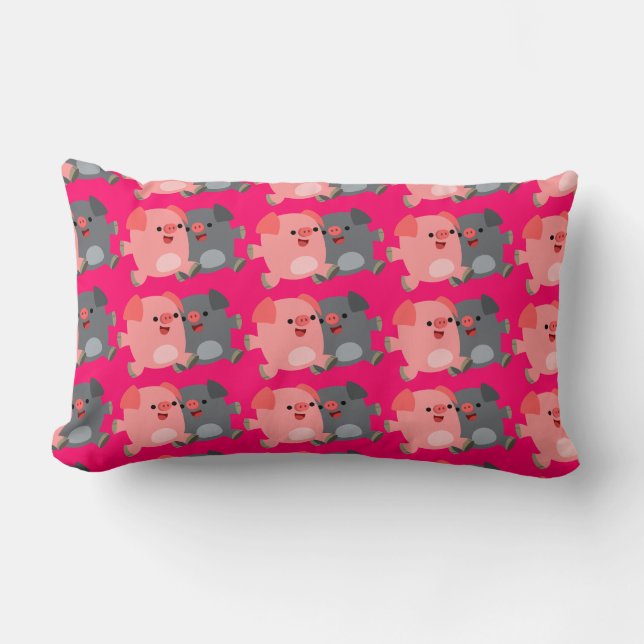 Cute noir et blanc Cartoon Pigs Lumbar Coussin (Recto)