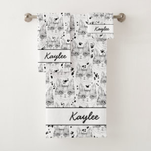 Cute Noir et Blanc Serene Cat Motif visage