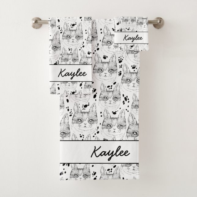 Cute Noir et Blanc Serene Cat Motif visage  (En situation)