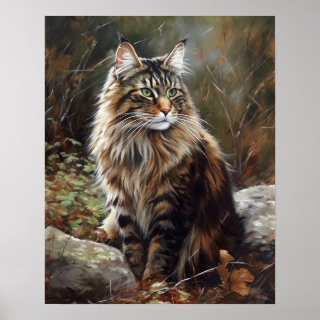 Cute Norwegian Forest Chat Art Imprimer Poster (Devant)
