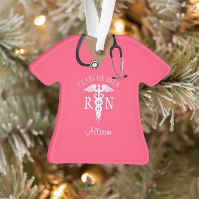 Cute Nurse Rose Scrub Top Keepsaké Personnalisé (Arbre)