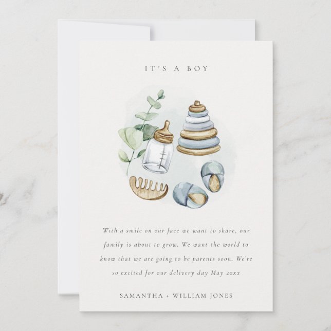Cute Nursery Essentials Blue Baby Faire-part (Devant)
