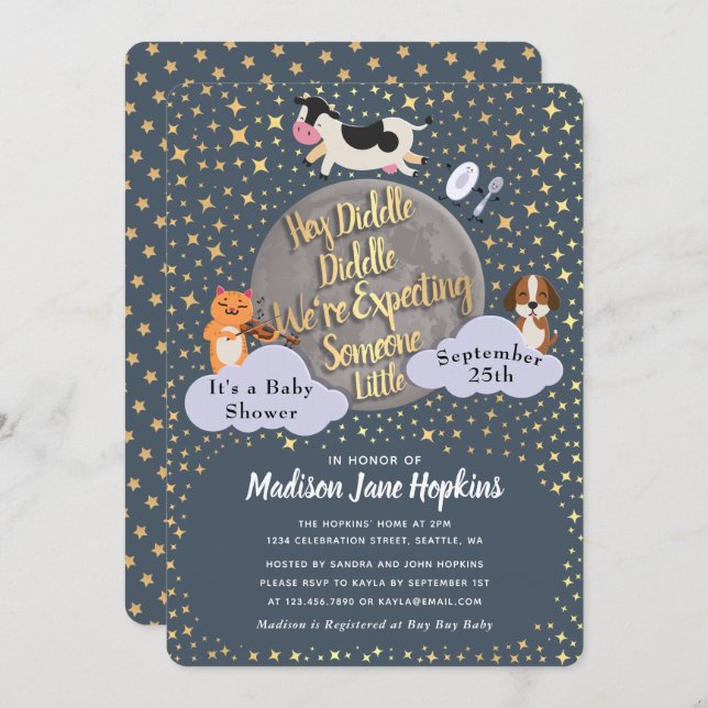 Cute Nursery Rhyme Baby shower Invitation (Devant / Derrière)